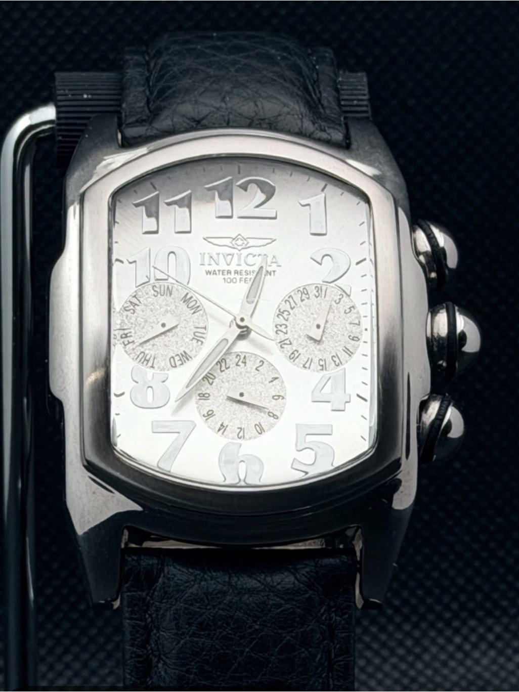 Preowned Invicta Silver Dial Chronograph Watch With Black Strap